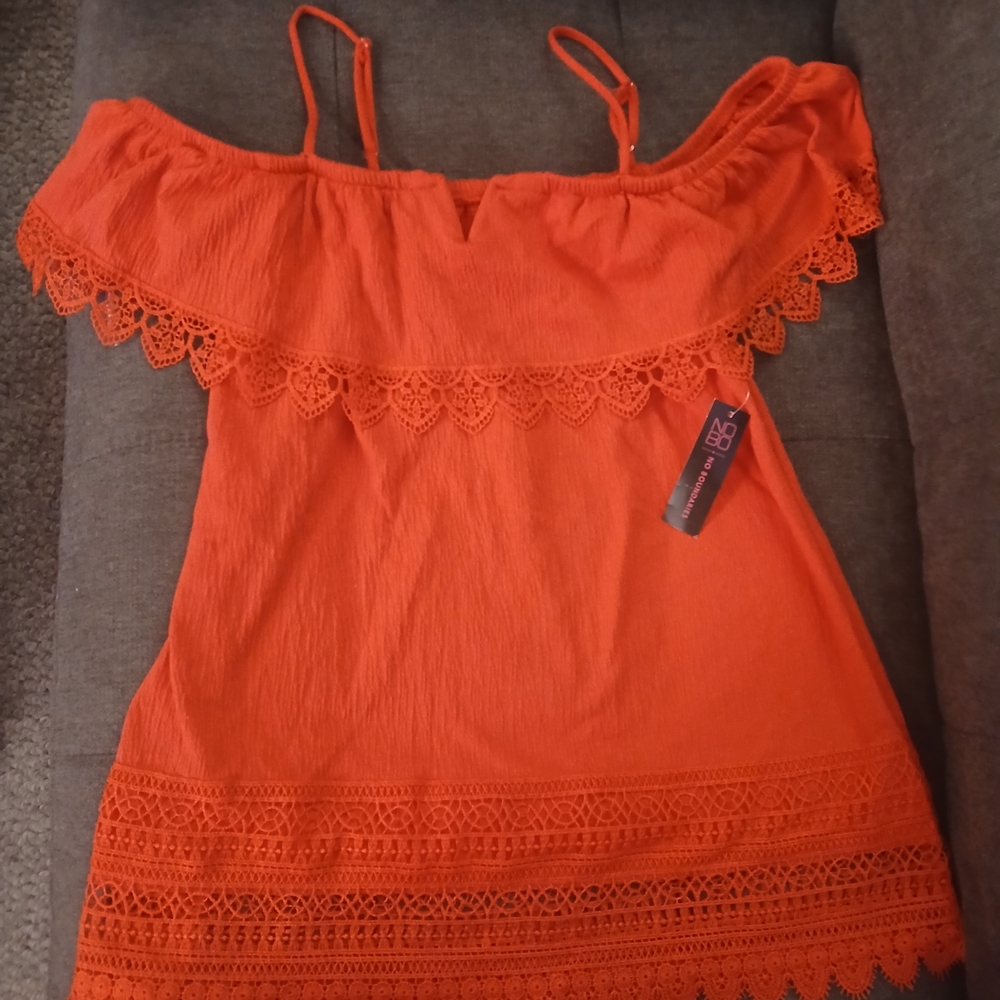 No Boundaries Red Off The Shoulder Knit Crochet Trim Top